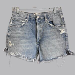 Agolde Dee High Rise Button Fly Frayed Blue Jean Cut Off Shorts Size 28
